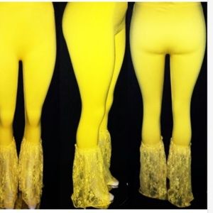 Sexy Yellow Spandex Legging with Lace Bottoms.